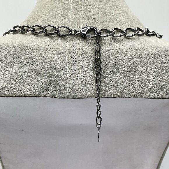 Aldo Gunmetal Dark Blue White Glass Cha Cha Beaded Necklace Boho Fashion - Picture 6 of 8